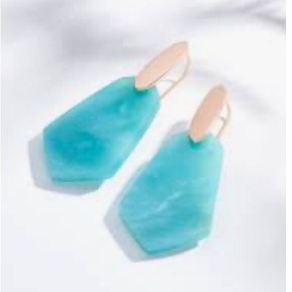 NEW Kendra Scott *Camila* Turquoise/Teal Quartzite 14k GP Rose Gold Earrings - Picture 1 of 5